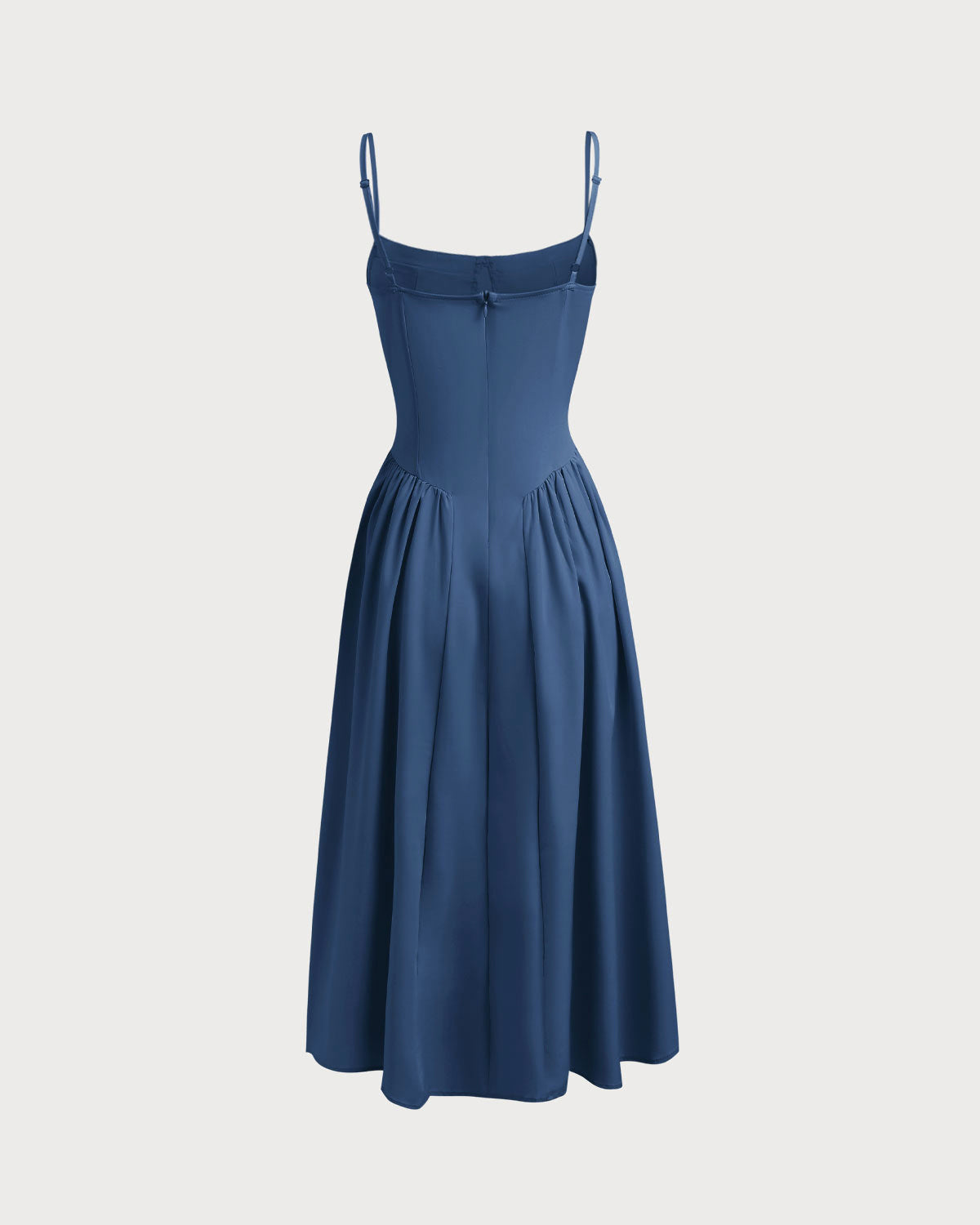 Navy Square Neck Pocket Slip Midi Dress