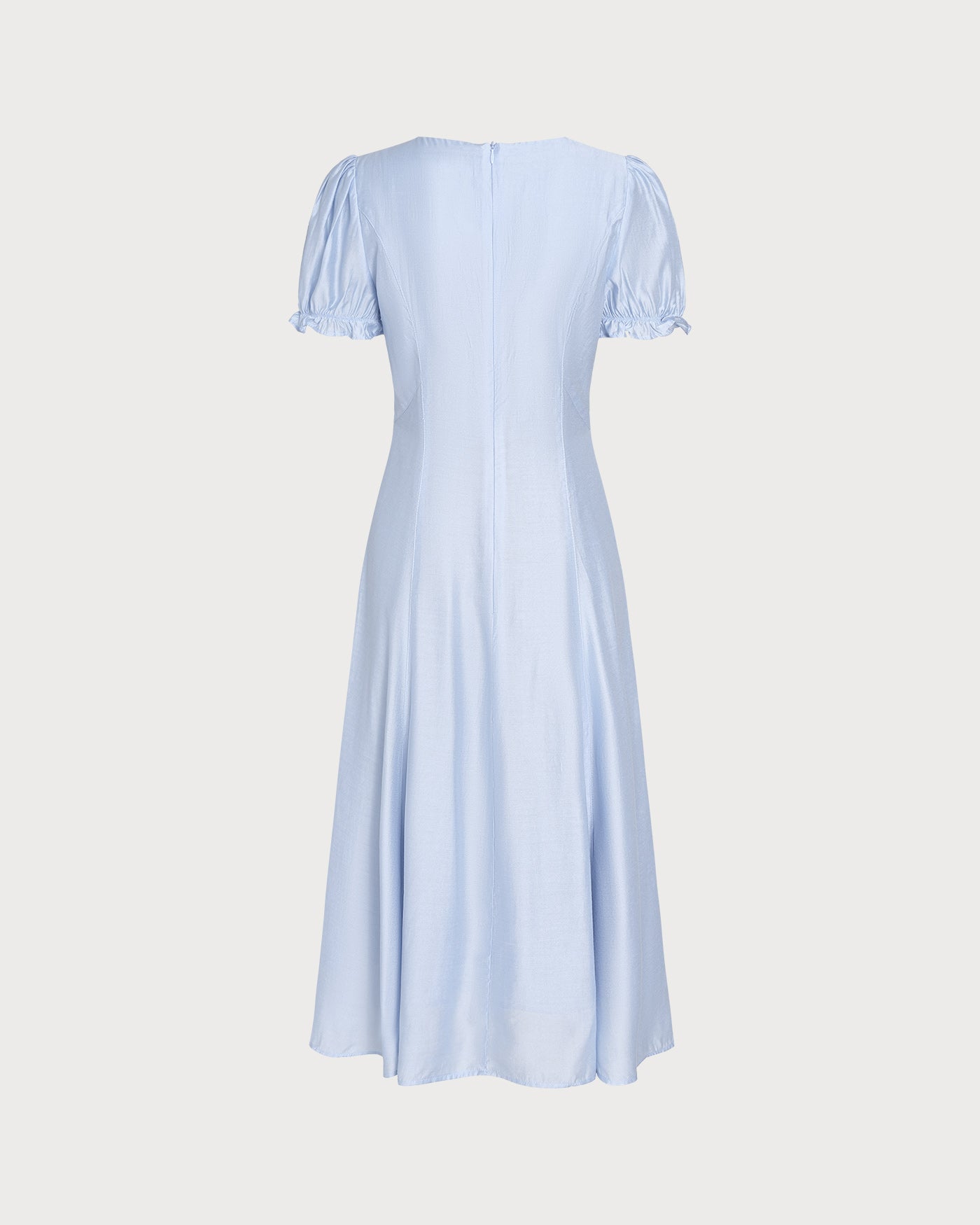 Blue V Neck Sheer Zipper Midi Dress