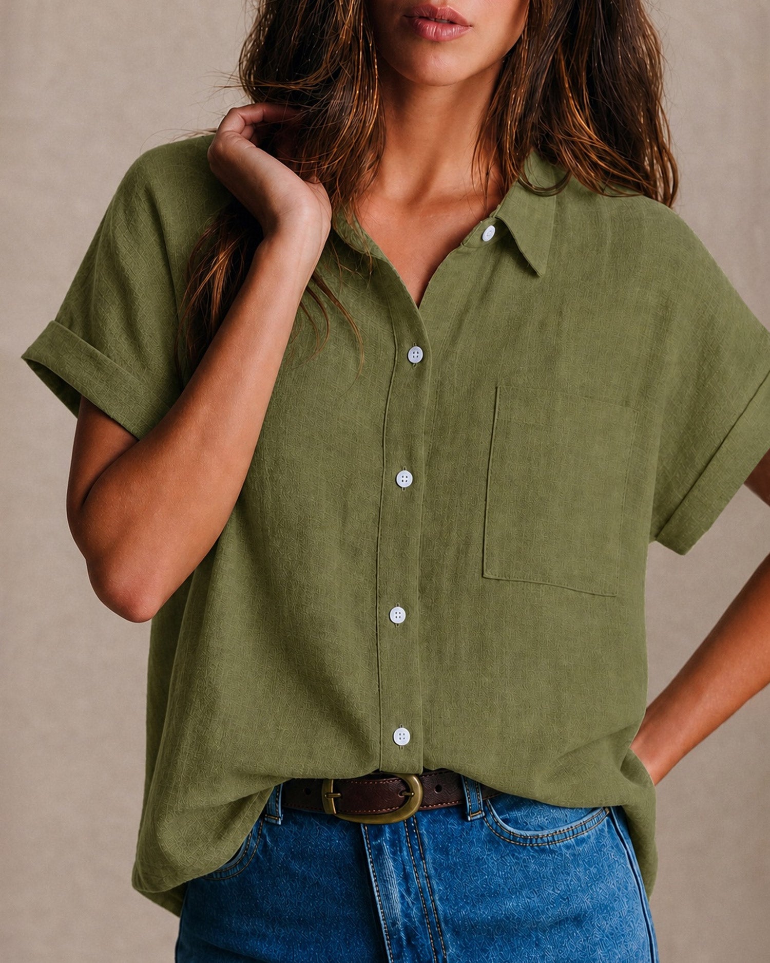 Green Short Sleeve Button Shirt