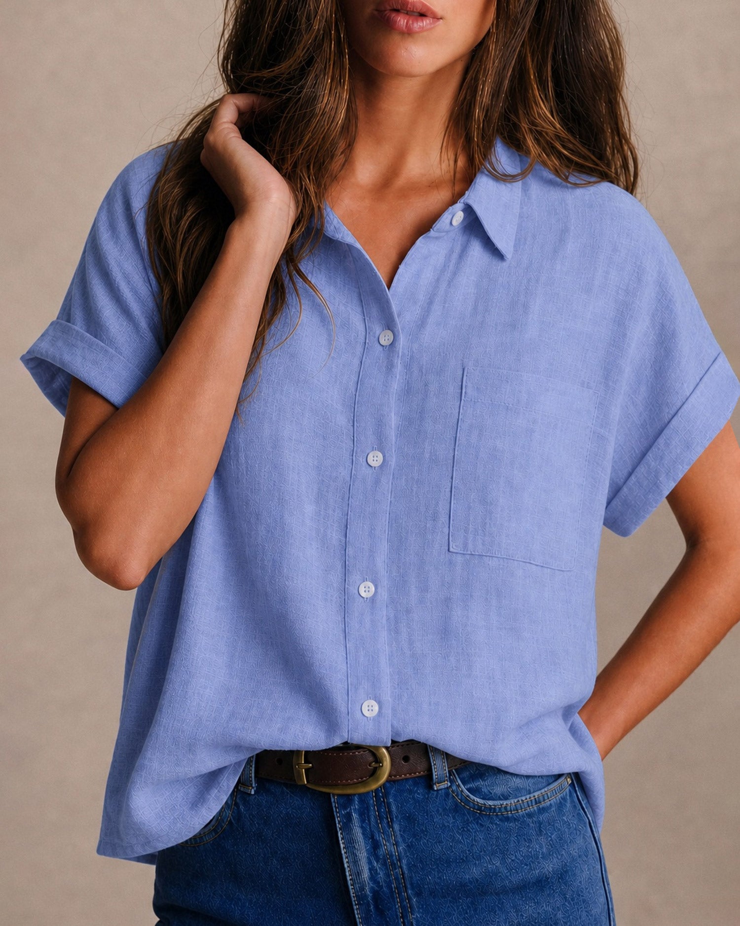 Blue Short Sleeve Button Shirt