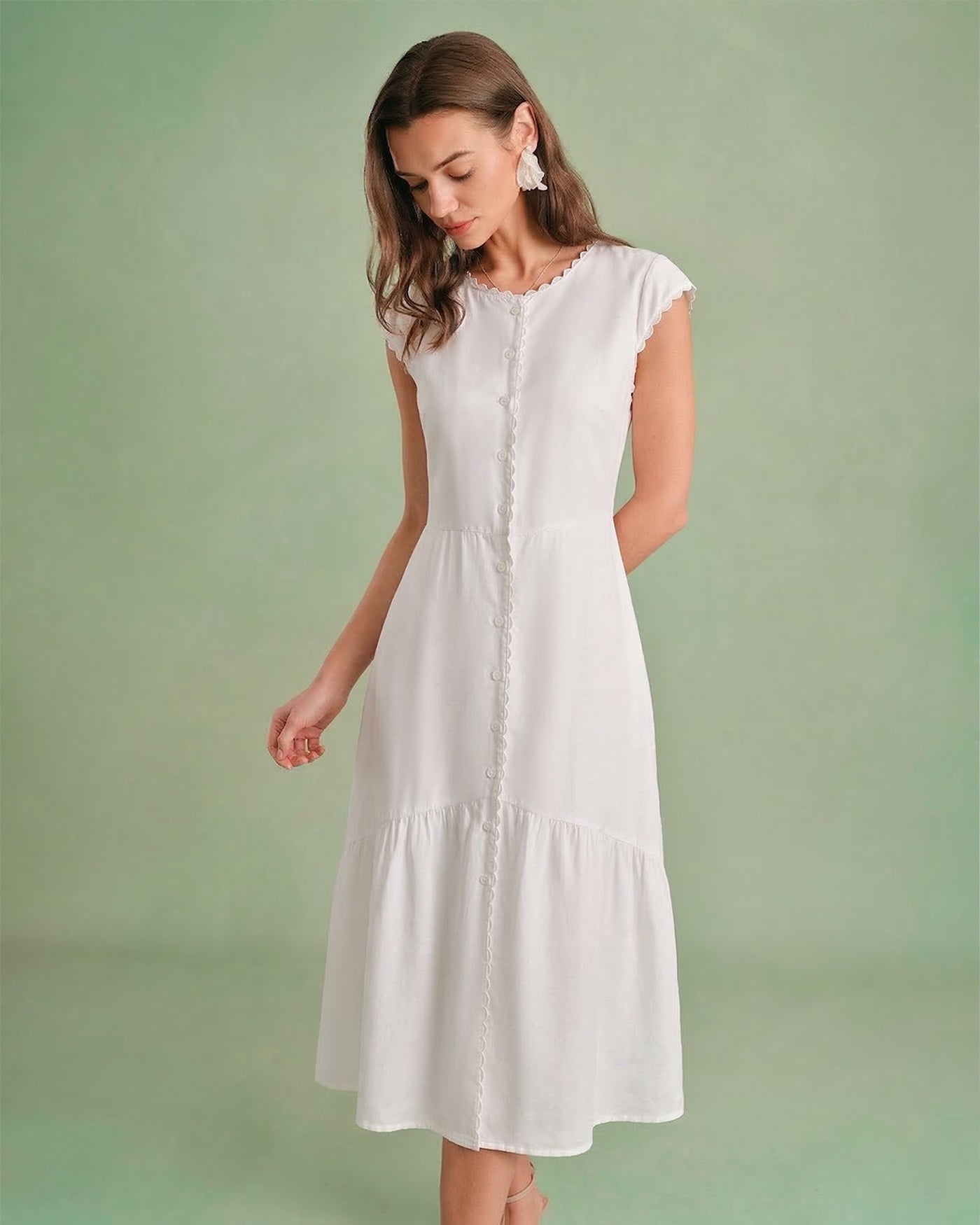 The Solid Color Lapel Midi Dress Dresses - RIHOAS