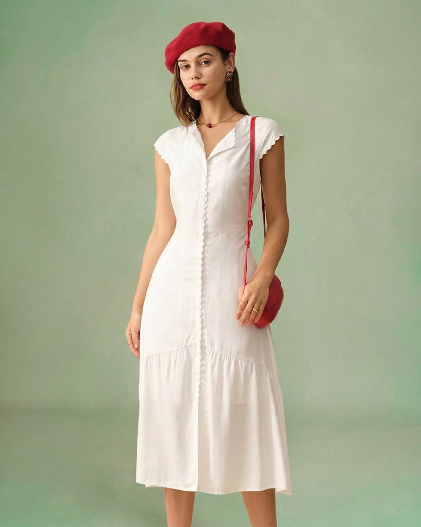The Solid Color Lapel Midi Dress Dresses - RIHOAS