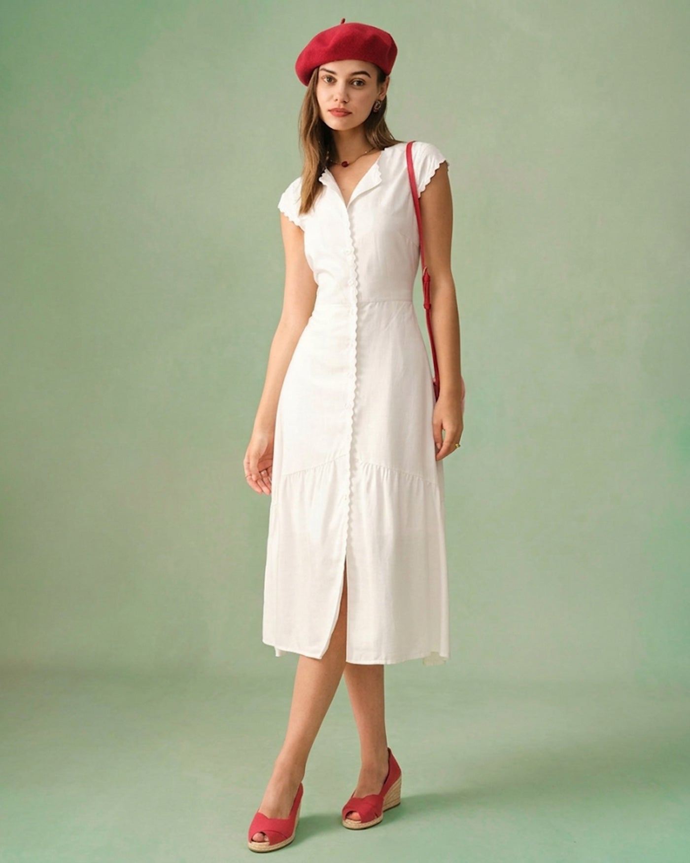 The Solid Color Lapel Midi Dress Dresses - RIHOAS