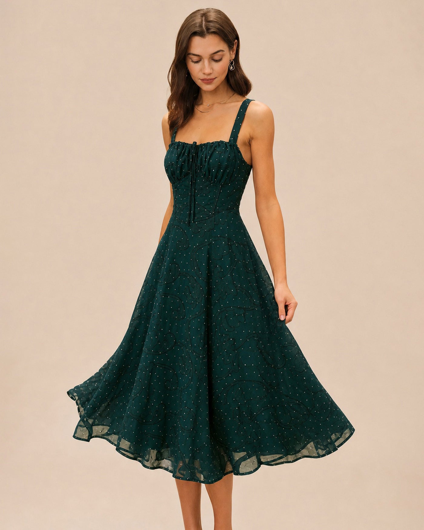 The Square Neck Jacquard Slit Midi Dress Dresses - RIHOAS