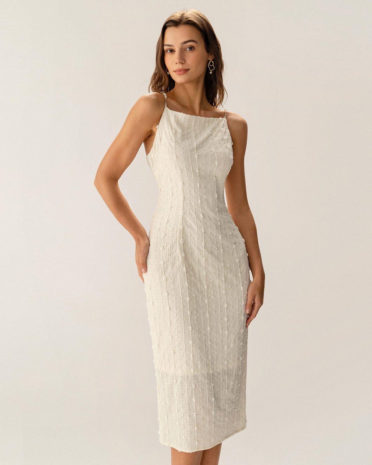 Women Knitted Polyester Dresses Beige Dresses - RIHOAS