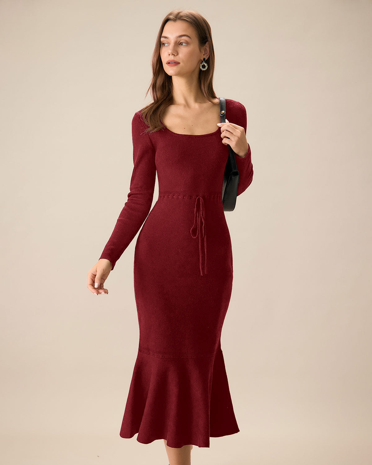 Women Knitted Viscose Sweater Dress Red Dresses - RIHOAS