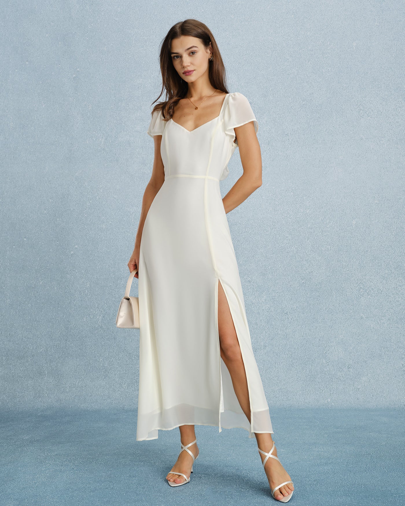 Women Woven Polyester Maxi Dresses Apricot Dresses - RIHOAS