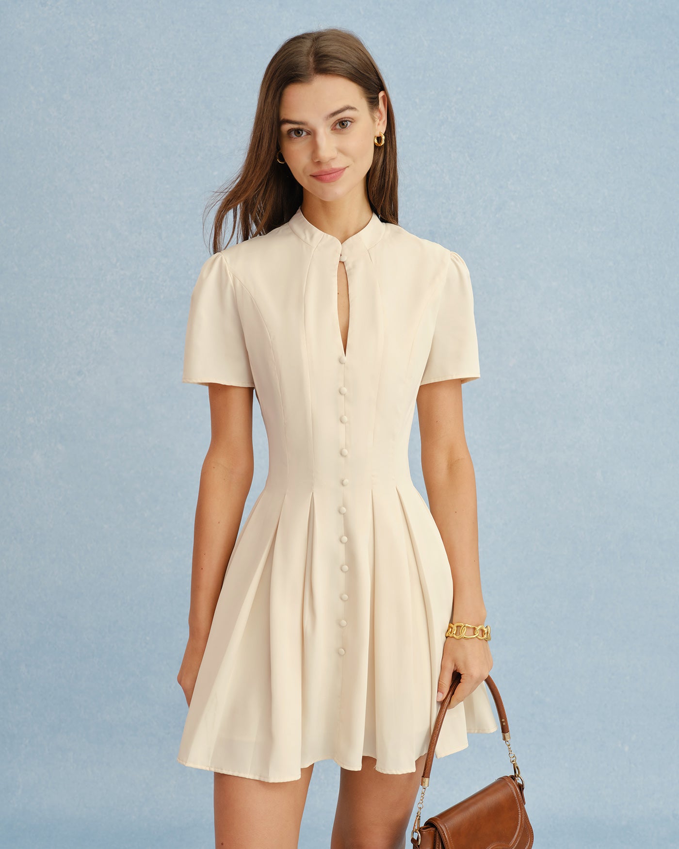 Women'S Woven Polyester Mini Dress Apricot Dresses - RIHOAS