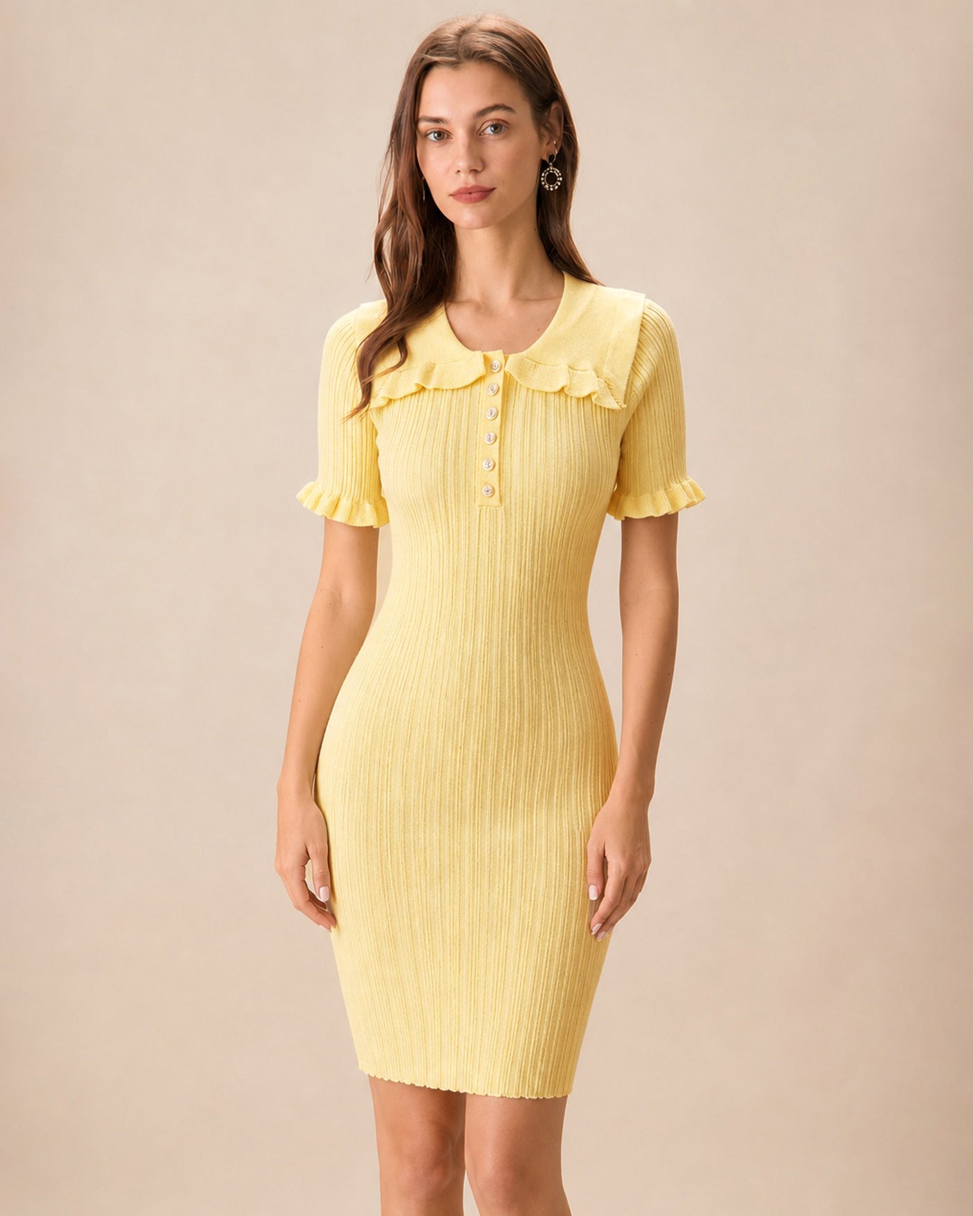 Women's Acrylic Knit Dress Yellow Dresses - RIHOAS