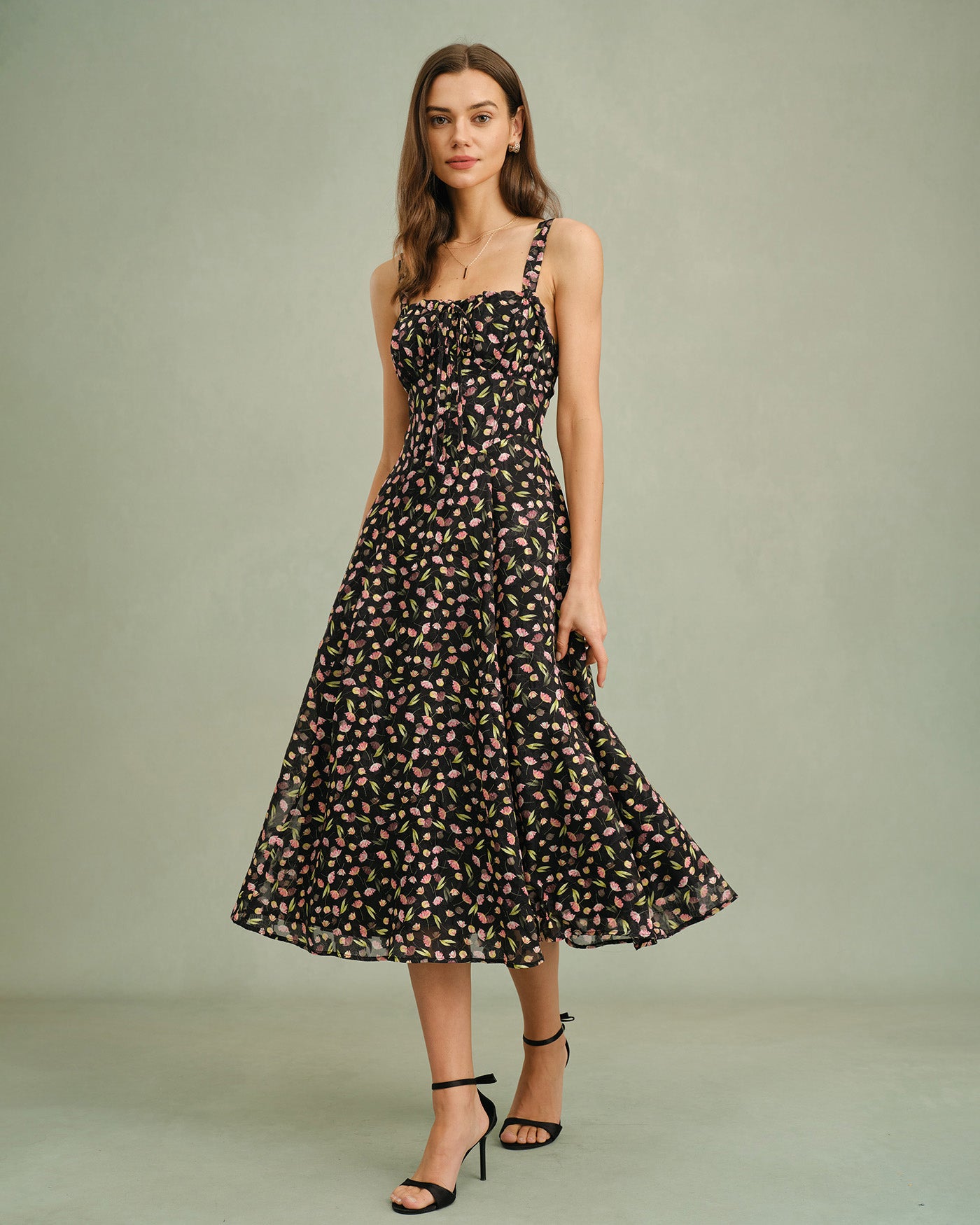 Women's Knit Polyester Midi Dress Black Dresses - RIHOAS