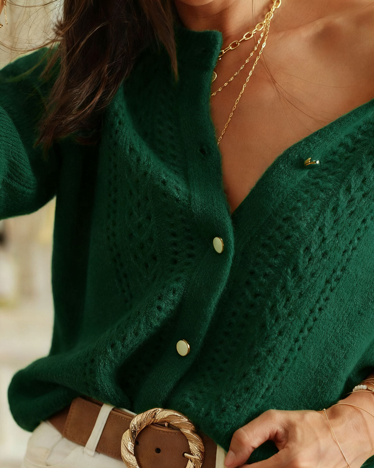 Women's Knitted Acrylic Cardigan Sweater Tops - RIHOAS