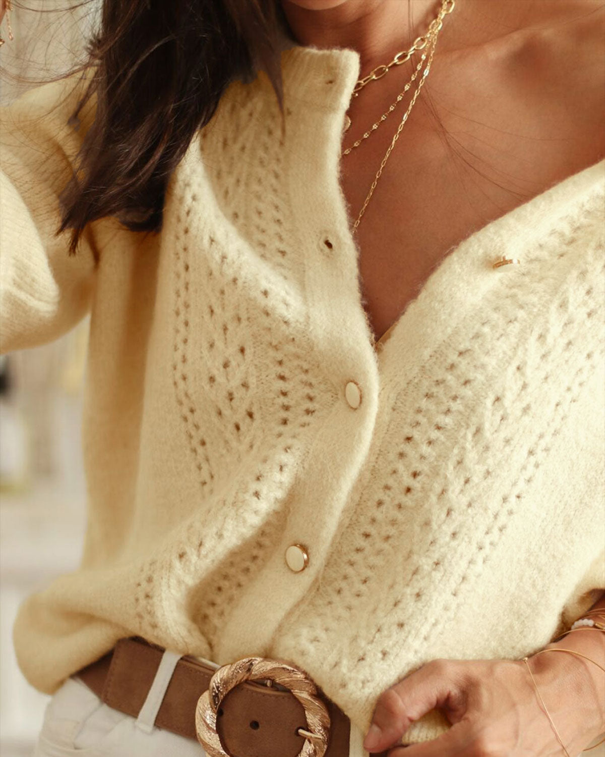 Women's Knitted Acrylic Cardigan Sweater Tops - RIHOAS