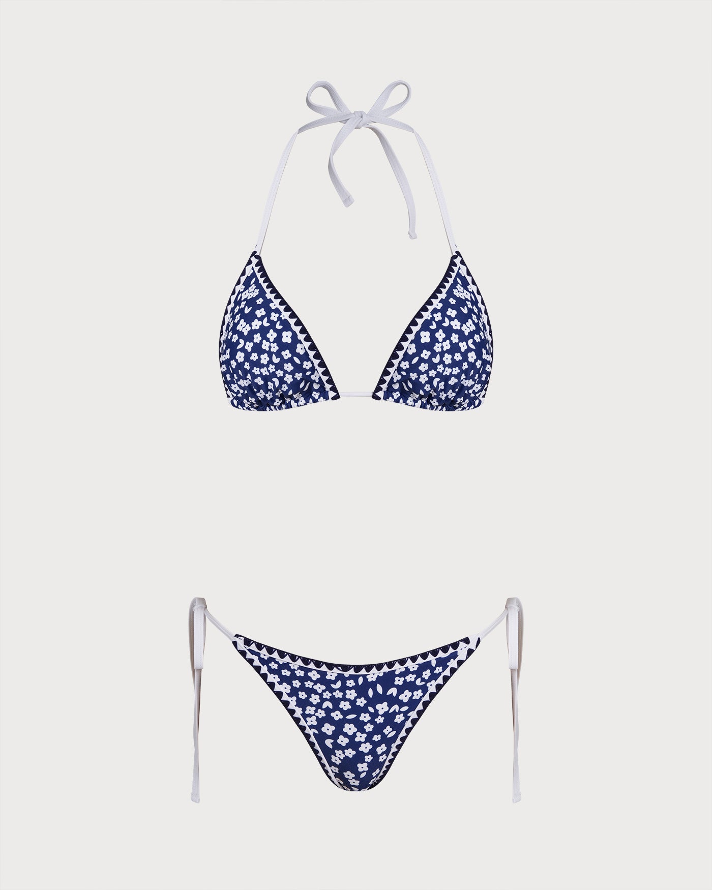 Women's Knitted Nylon Floral Print Bikini Set Blue Bikinis - RIHOAS