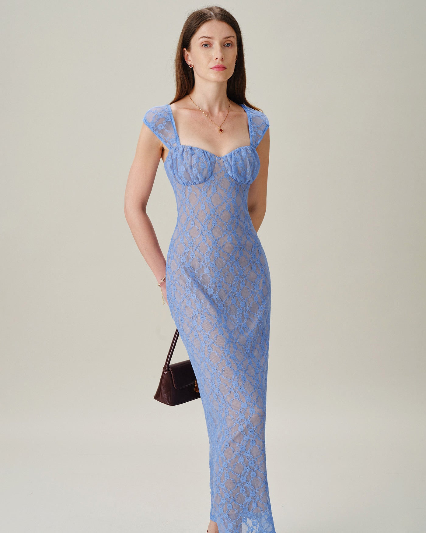 Women's Knitted Nylon Maxi Dresses Blue Dresses - RIHOAS
