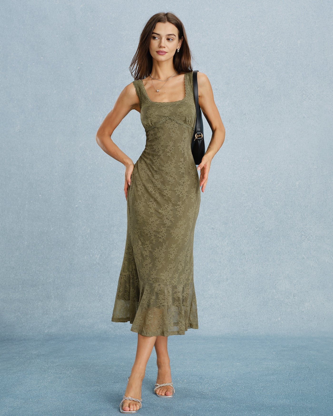 Women's Knitted Nylon Midi Dresses Green Dresses - RIHOAS