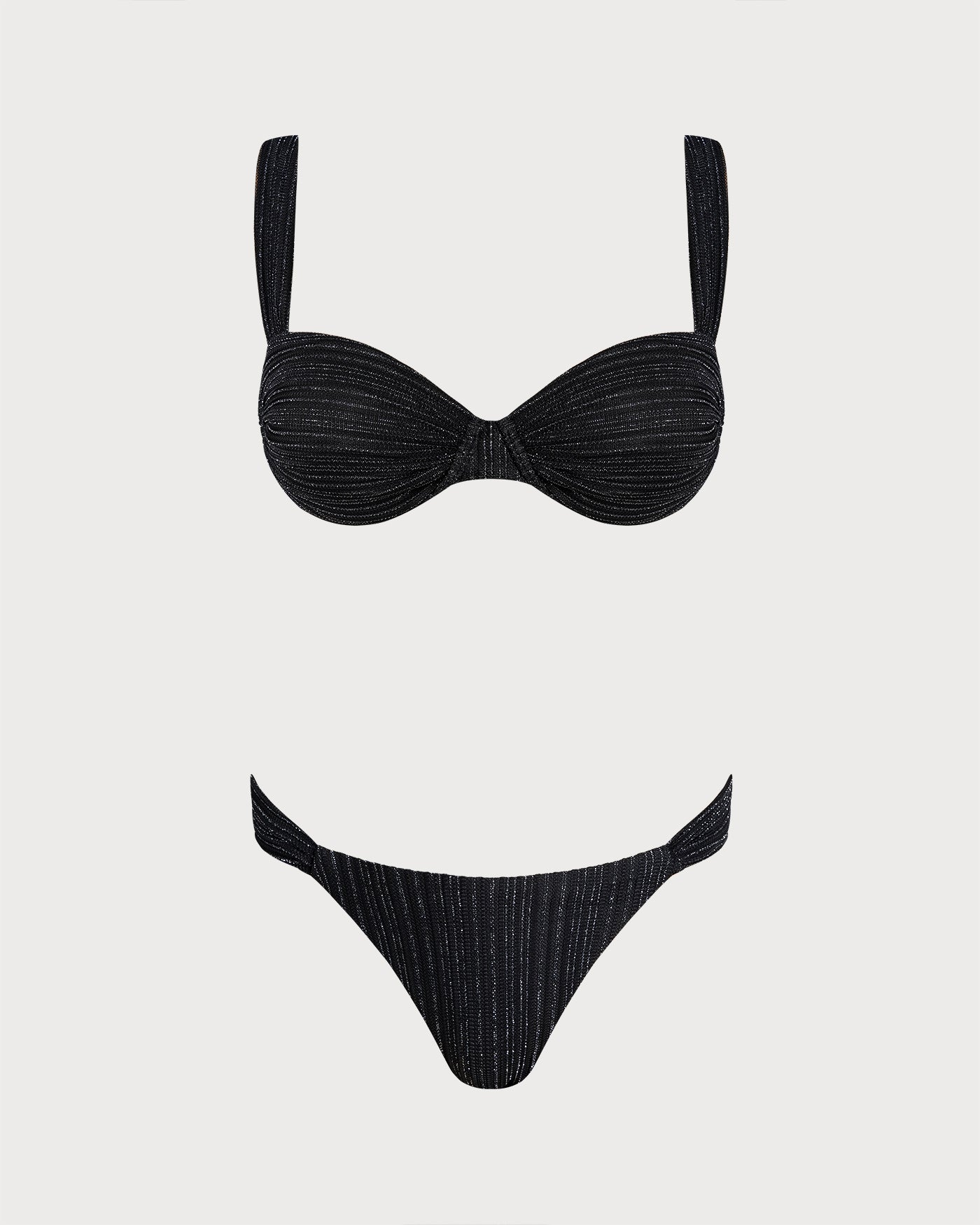Women's Knitted Nylon Silver Thread Bikini Set Black Bikinis - RIHOAS