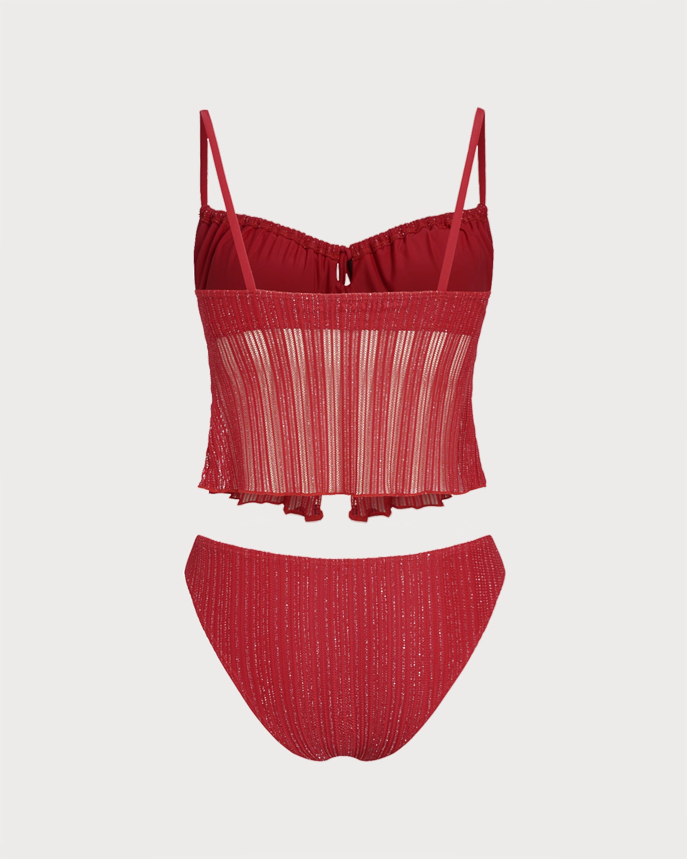 Women's Knitted Nylon Silver Thread Tankini Set Tankinis - RIHOAS