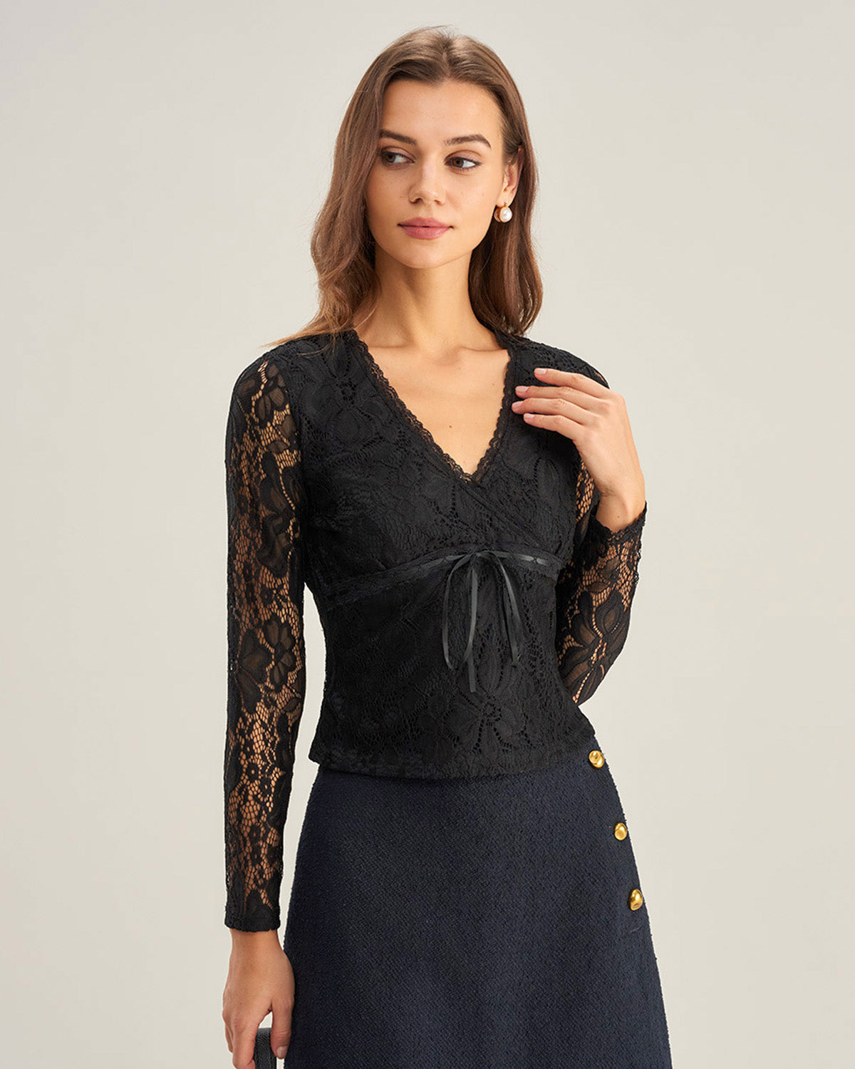 Women's Knitted Nylon Tees Black Tops - RIHOAS