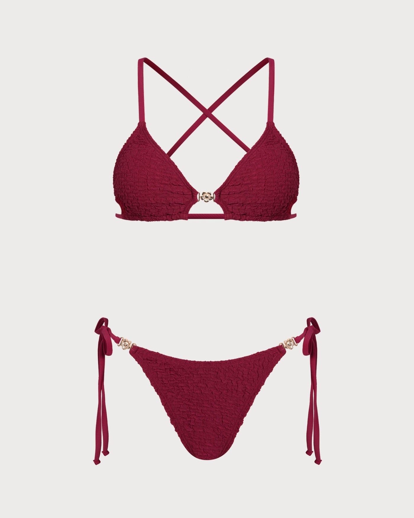 Women's Knitted Polyester Jacquard Trim Bikini Set Wine Red Bikinis - RIHOAS