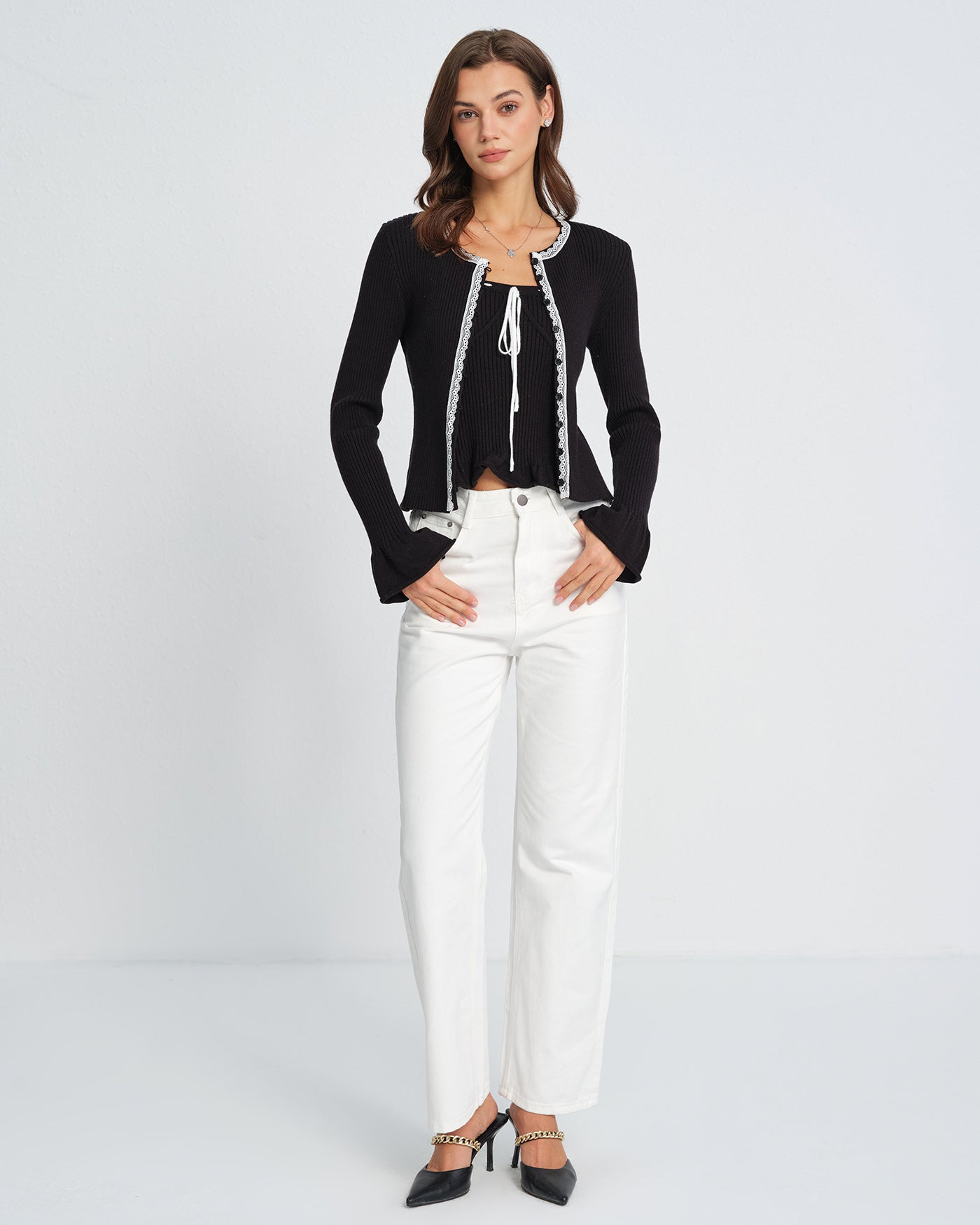 Women's Knitted Polyester Knit Cardigans Tops - RIHOAS
