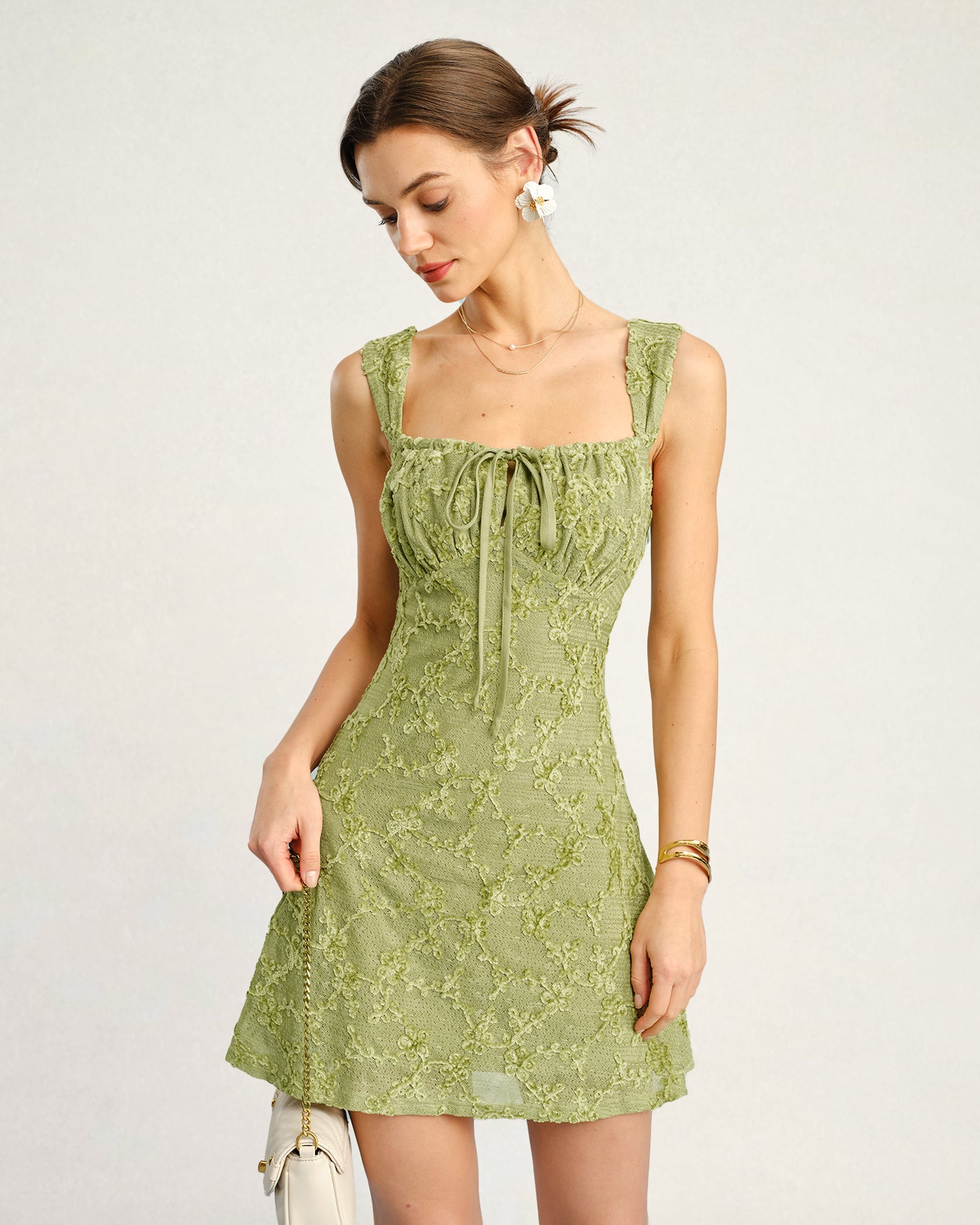 Women's Knitted Polyester Mini Dress Green Dresses - RIHOAS