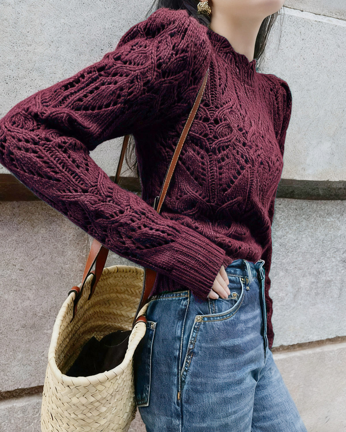 Women's Knitted Polyester Sweater Tops - RIHOAS