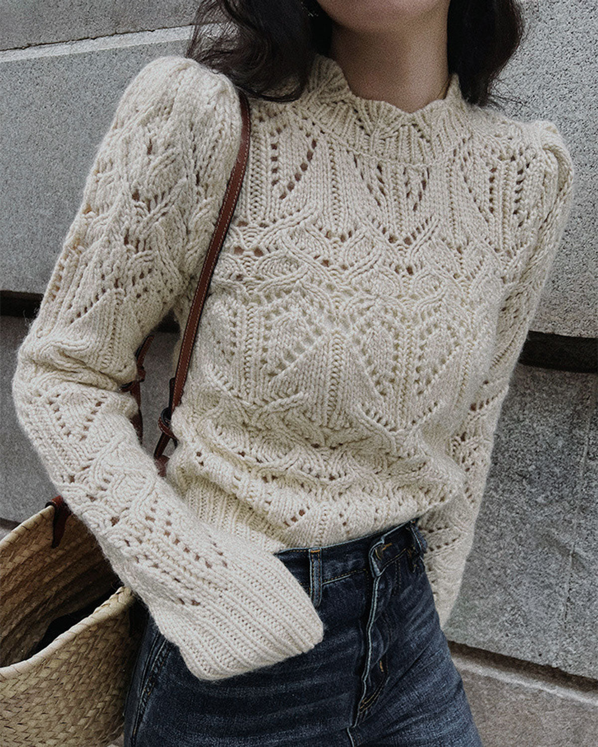 Women's Knitted Polyester Sweater Tops - RIHOAS