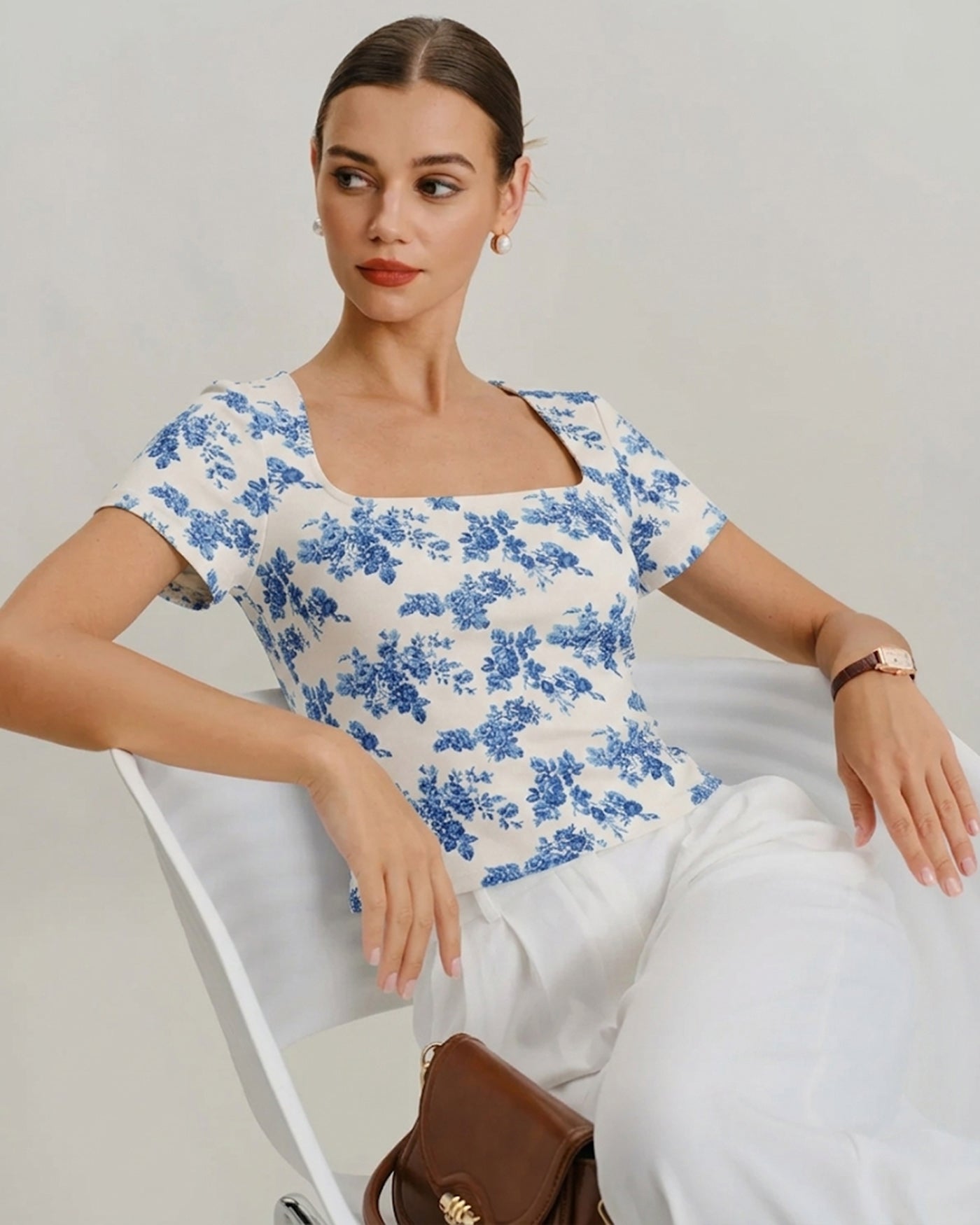 Women's Knitted Polyester T-Shirt Tops - RIHOAS
