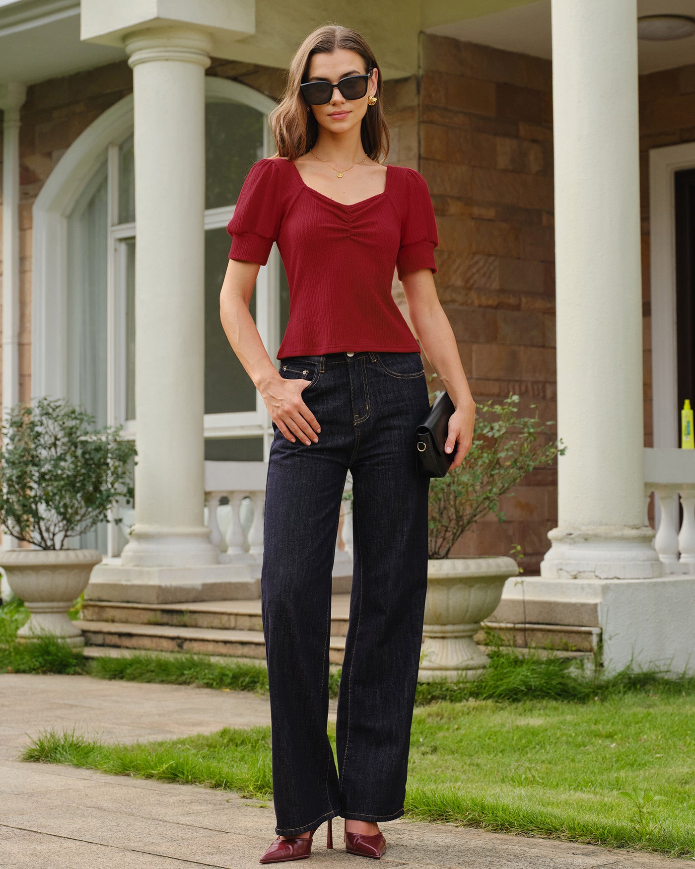 Women's Knitted Polyester Tees Tops - RIHOAS