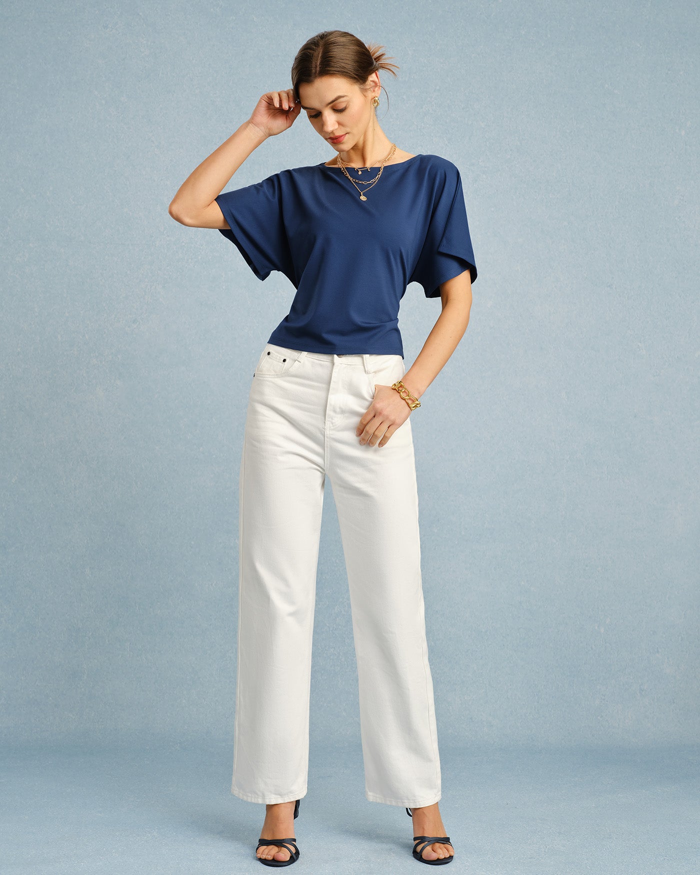 Women's Knitted Polyester Tees Tops - RIHOAS