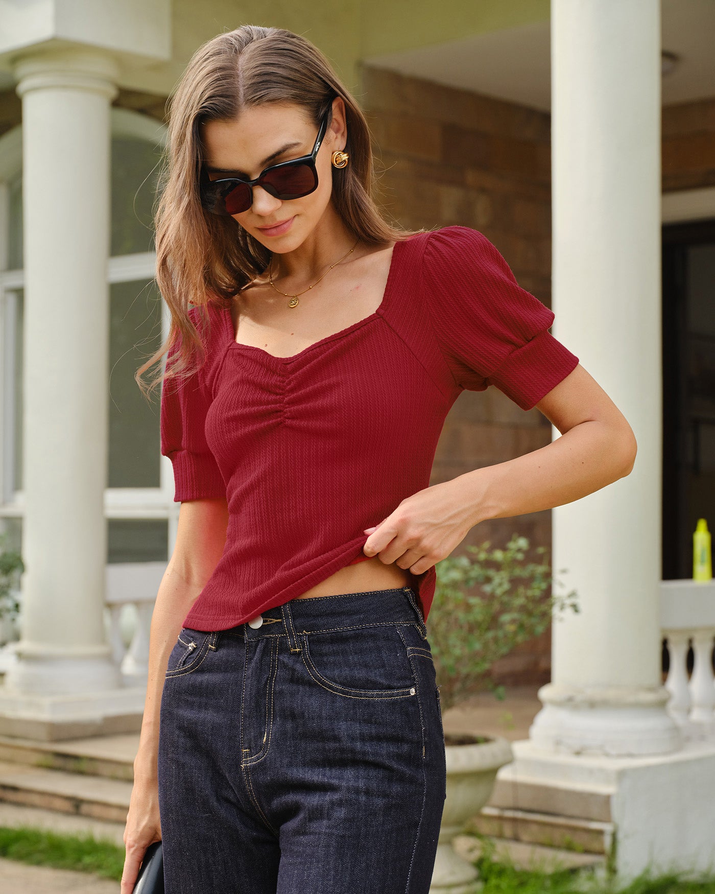 Women's Knitted Polyester Tees Tops - RIHOAS