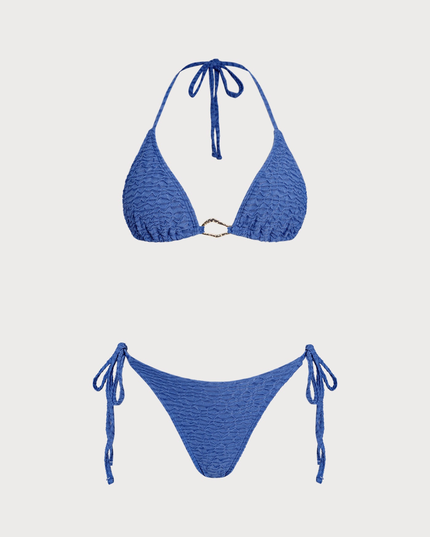 Women's Knitted Polyester Trim Bikini Set Blue Bikinis - RIHOAS