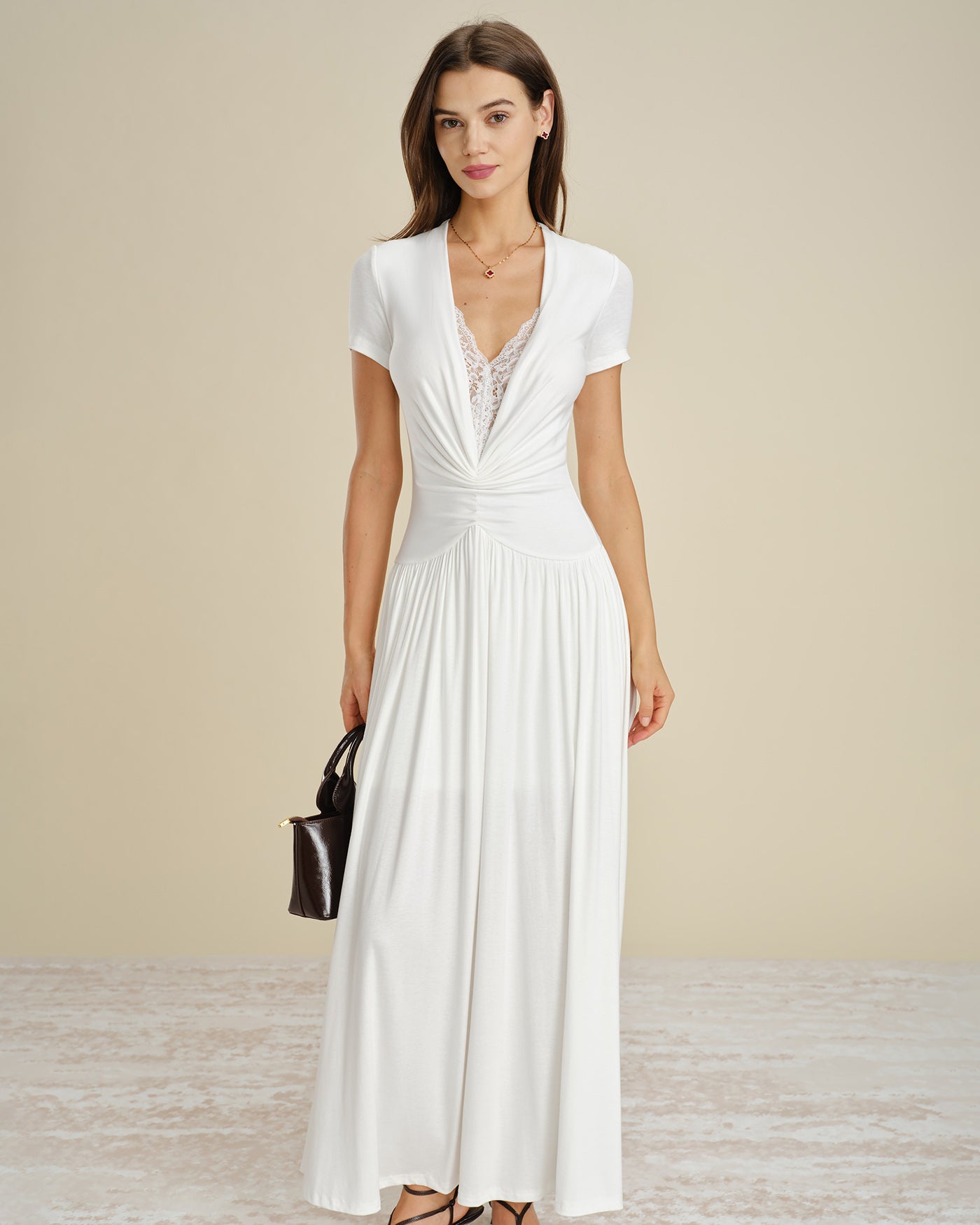 Women's Knitted Viscose Maxi Dress White Dresses - RIHOAS