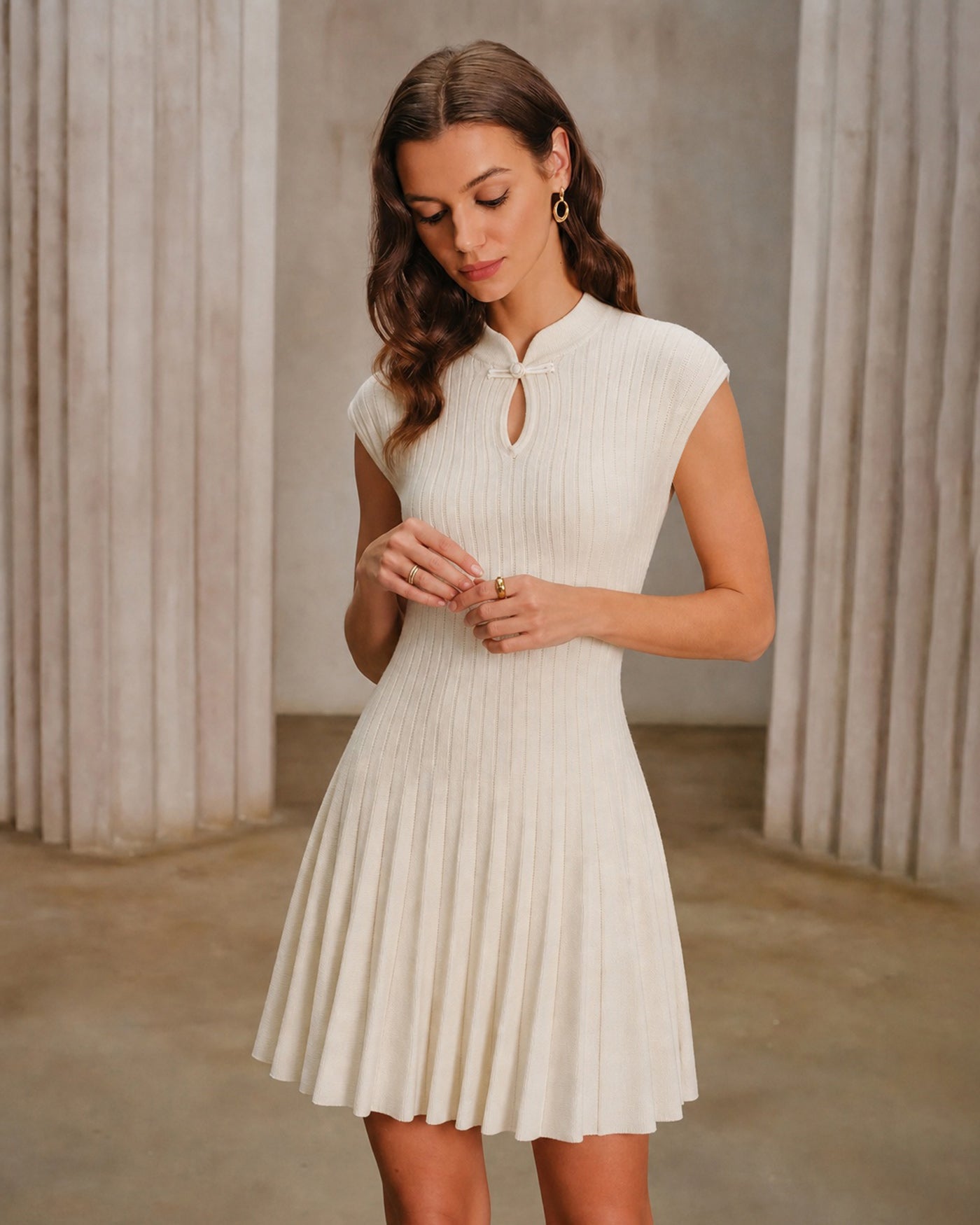 Women's Knitted Viscose Mini Dresses Apricot Dresses - RIHOAS