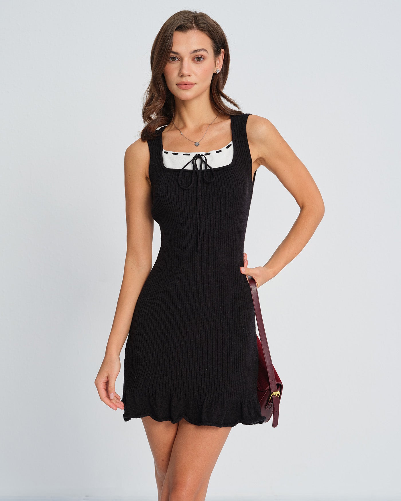 Women's Knitted Viscose Sweater Dresses Black Dresses - RIHOAS