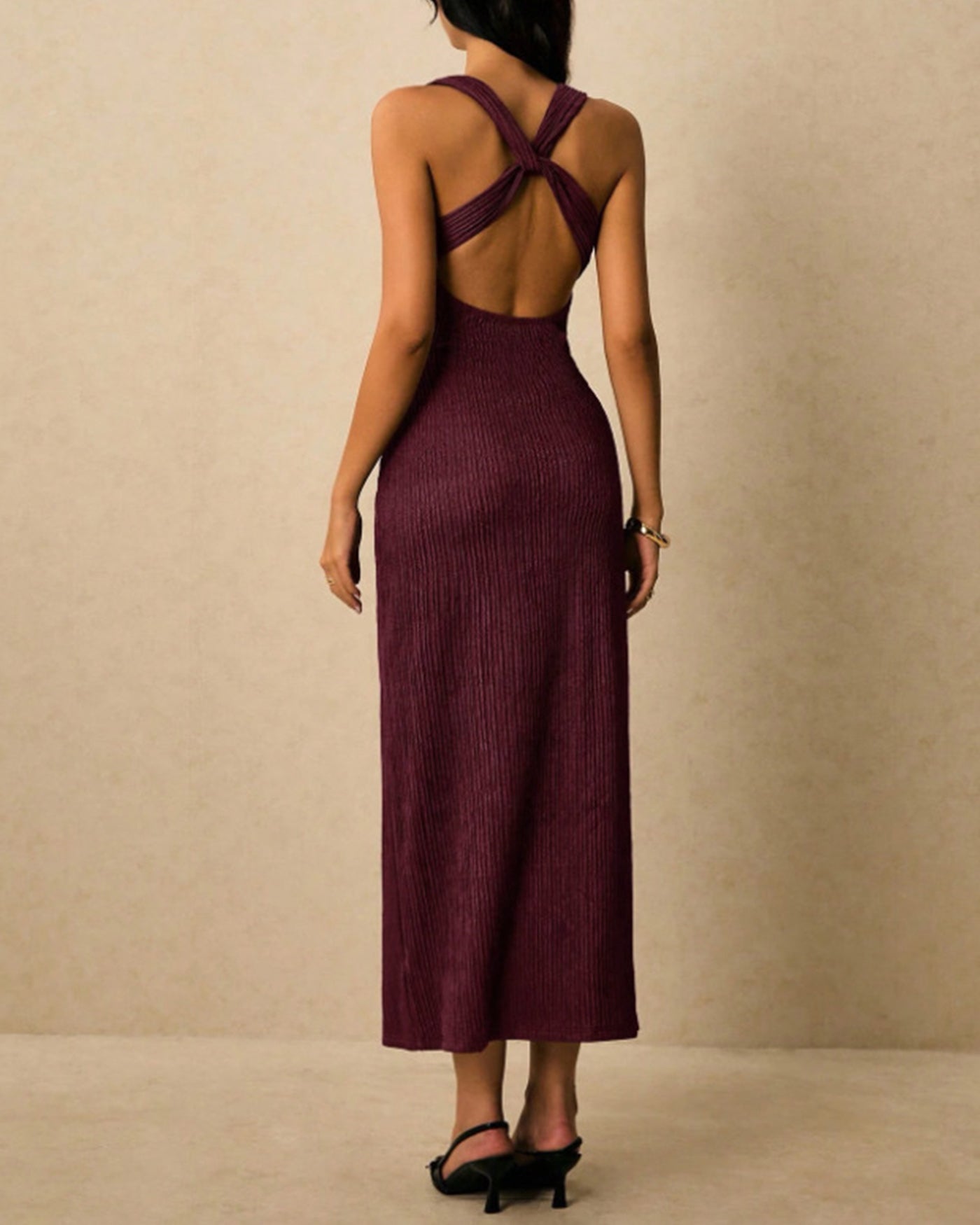 Women's Polyester Knit Maxi Dress Dresses - RIHOAS