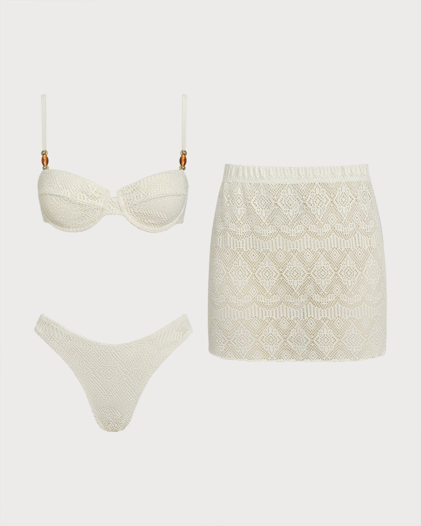 Women's Textured Fabric Underwire Three-Piece Bikini Set Bikinis - RIHOAS