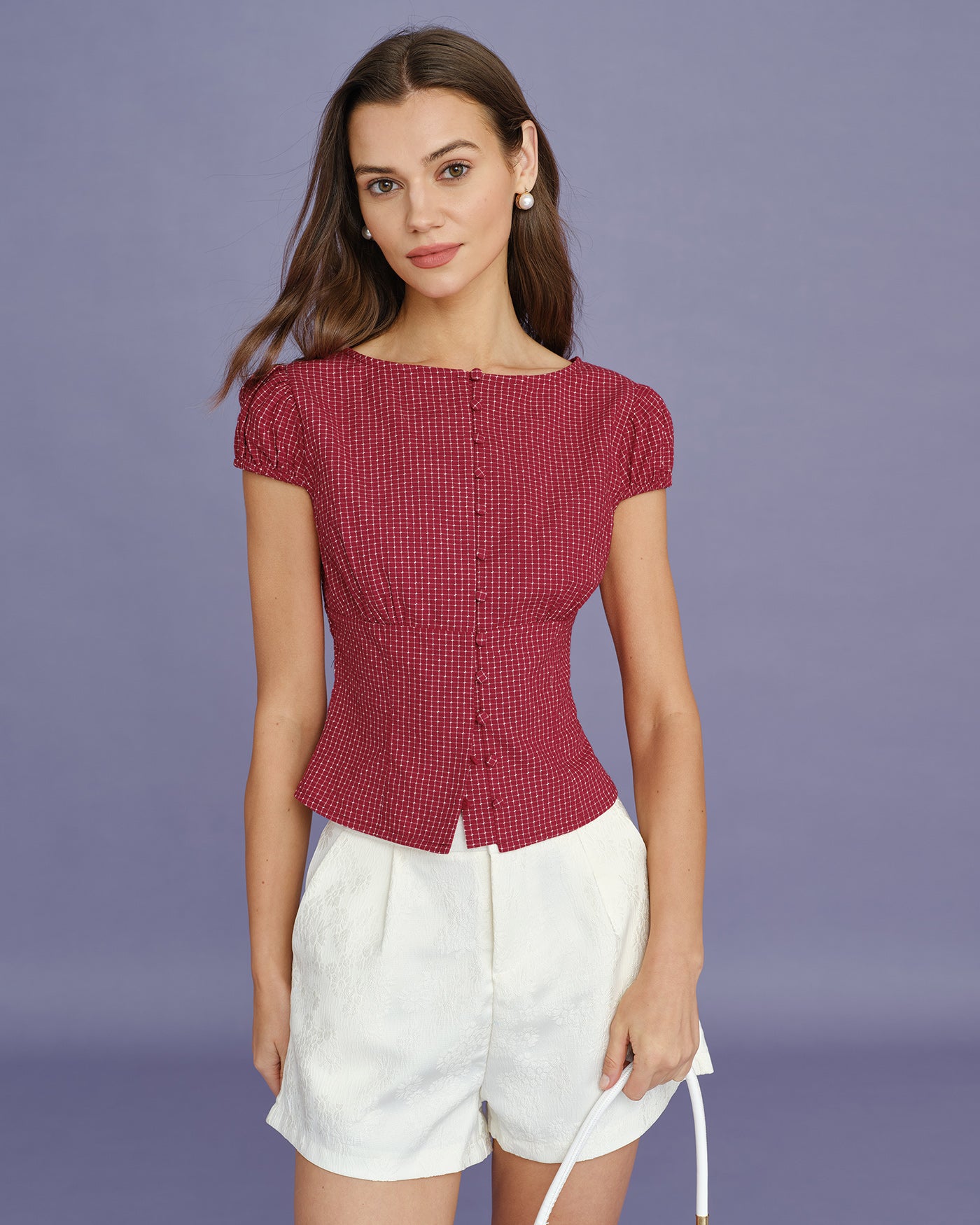 Women's Woven Cotton Blouses Red Tops - RIHOAS