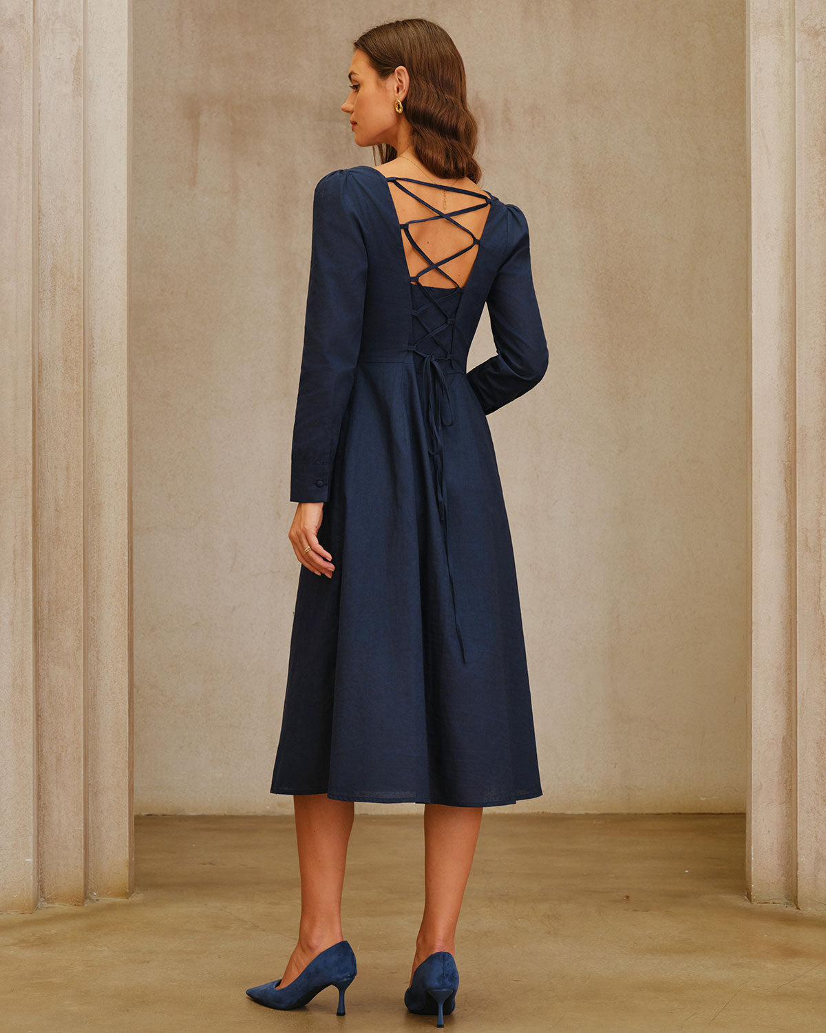 Women's Woven Cotton Midi Dress Dresses - RIHOAS