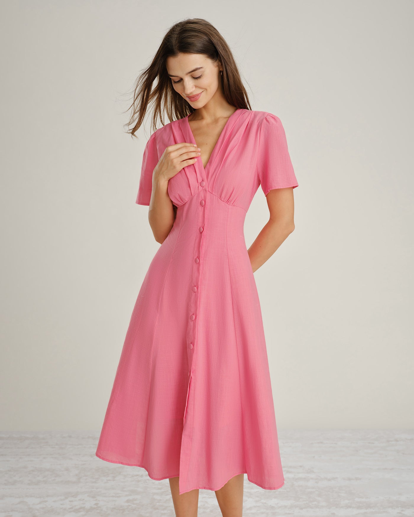Women's Woven Cotton Midi Dress Dresses - RIHOAS