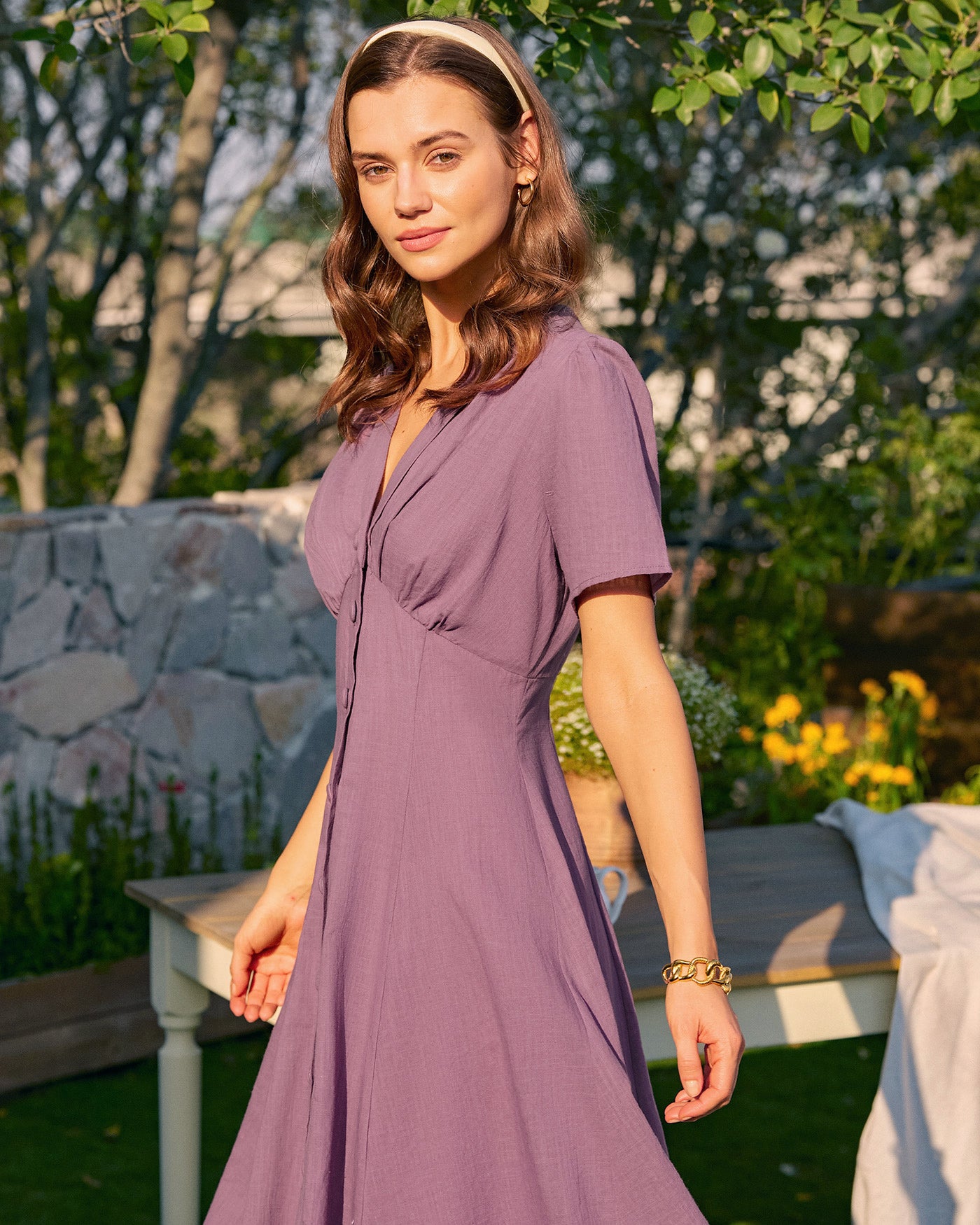 Women's Woven Cotton Midi Dress Dresses - RIHOAS
