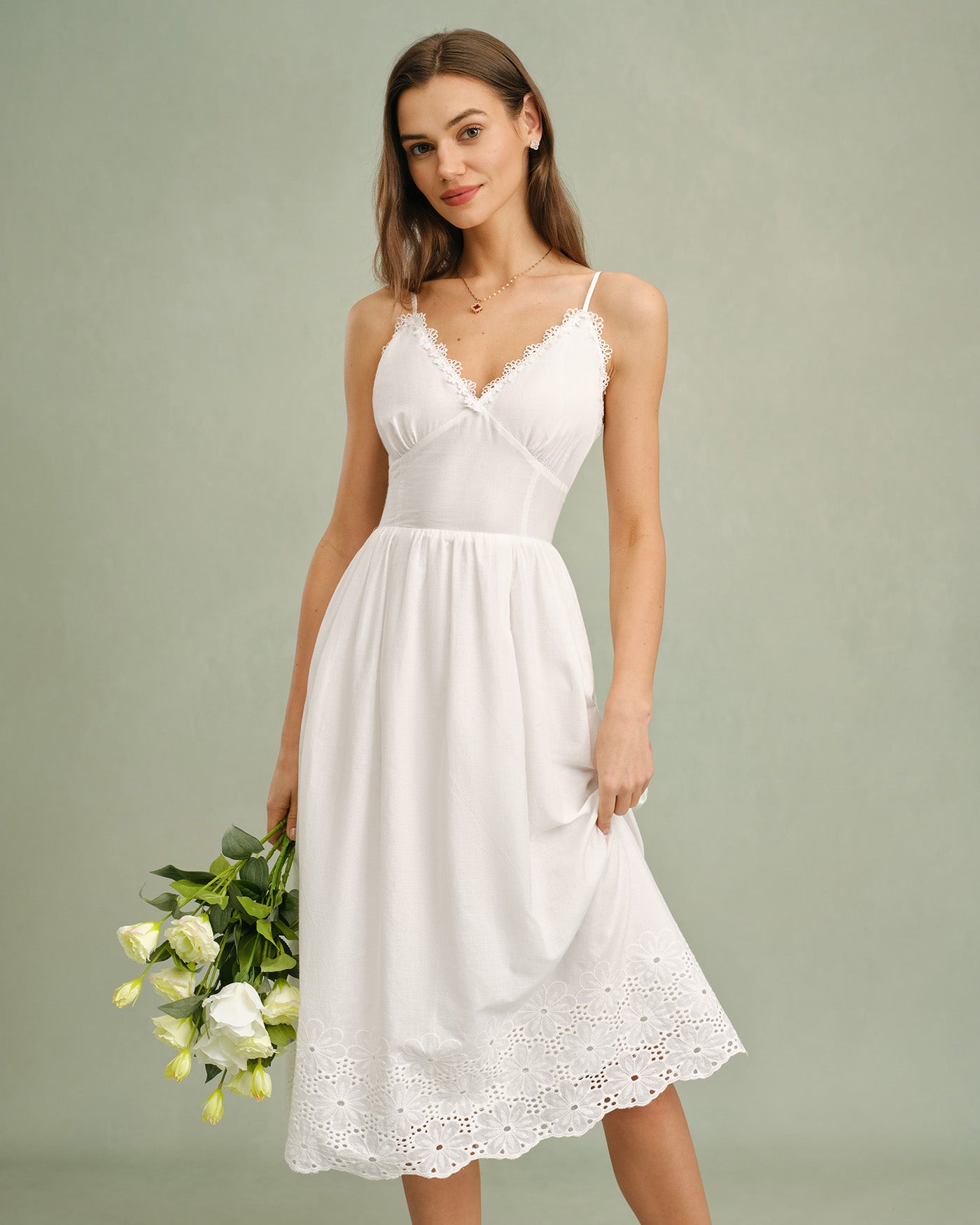 Women's Woven Cotton Midi Dress Dresses - RIHOAS