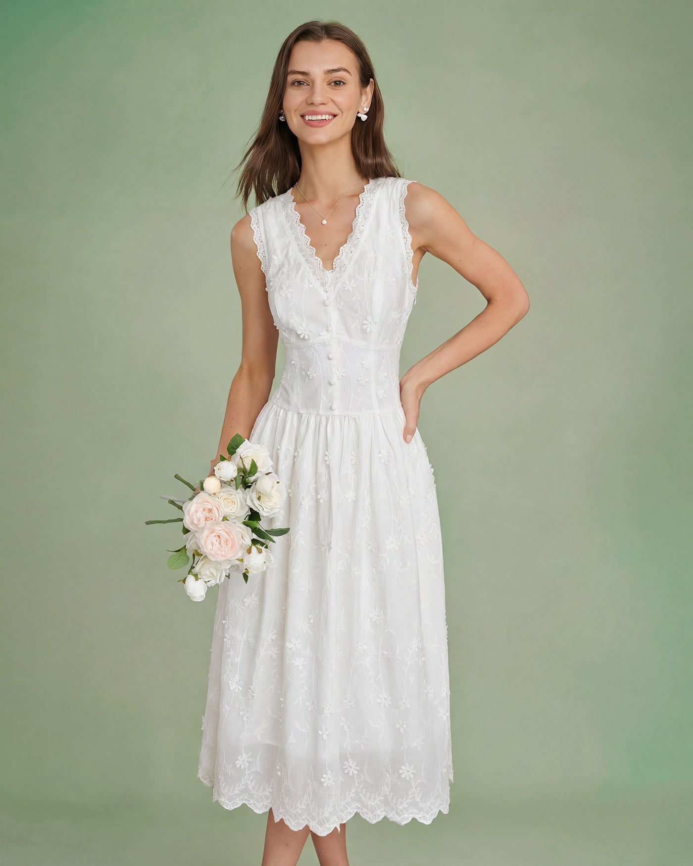 Women's Woven Cotton Midi Dress Dresses - RIHOAS