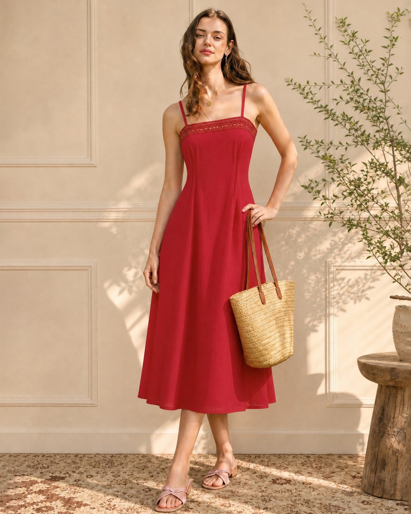Women's Woven Cotton Midi Dresses Dresses - RIHOAS