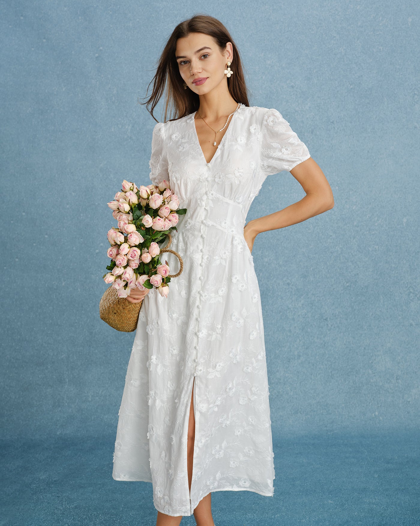 Women's Woven Cotton Midi Dresses White Dresses - RIHOAS