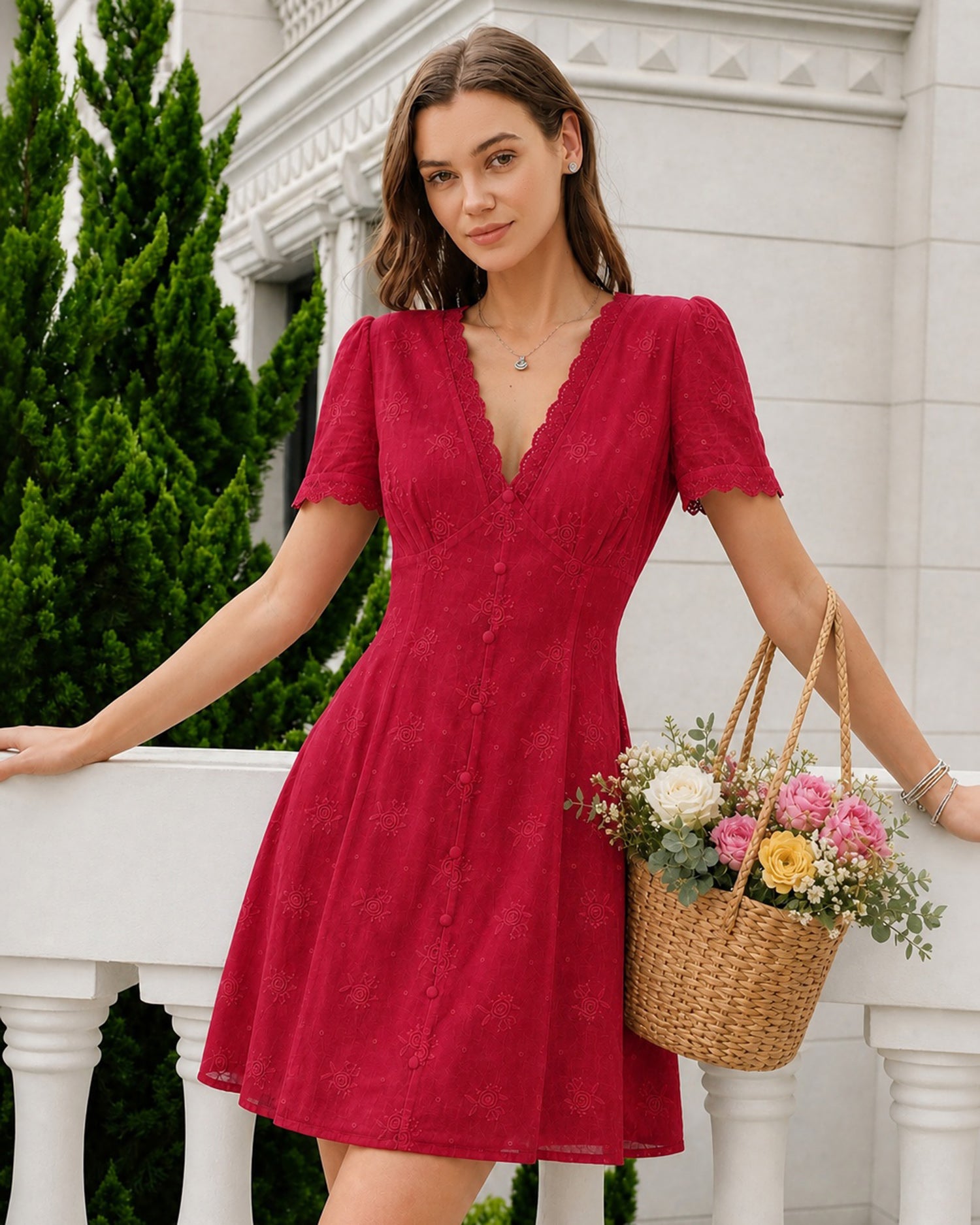 Women's Woven Cotton Mini Dress Dresses - RIHOAS