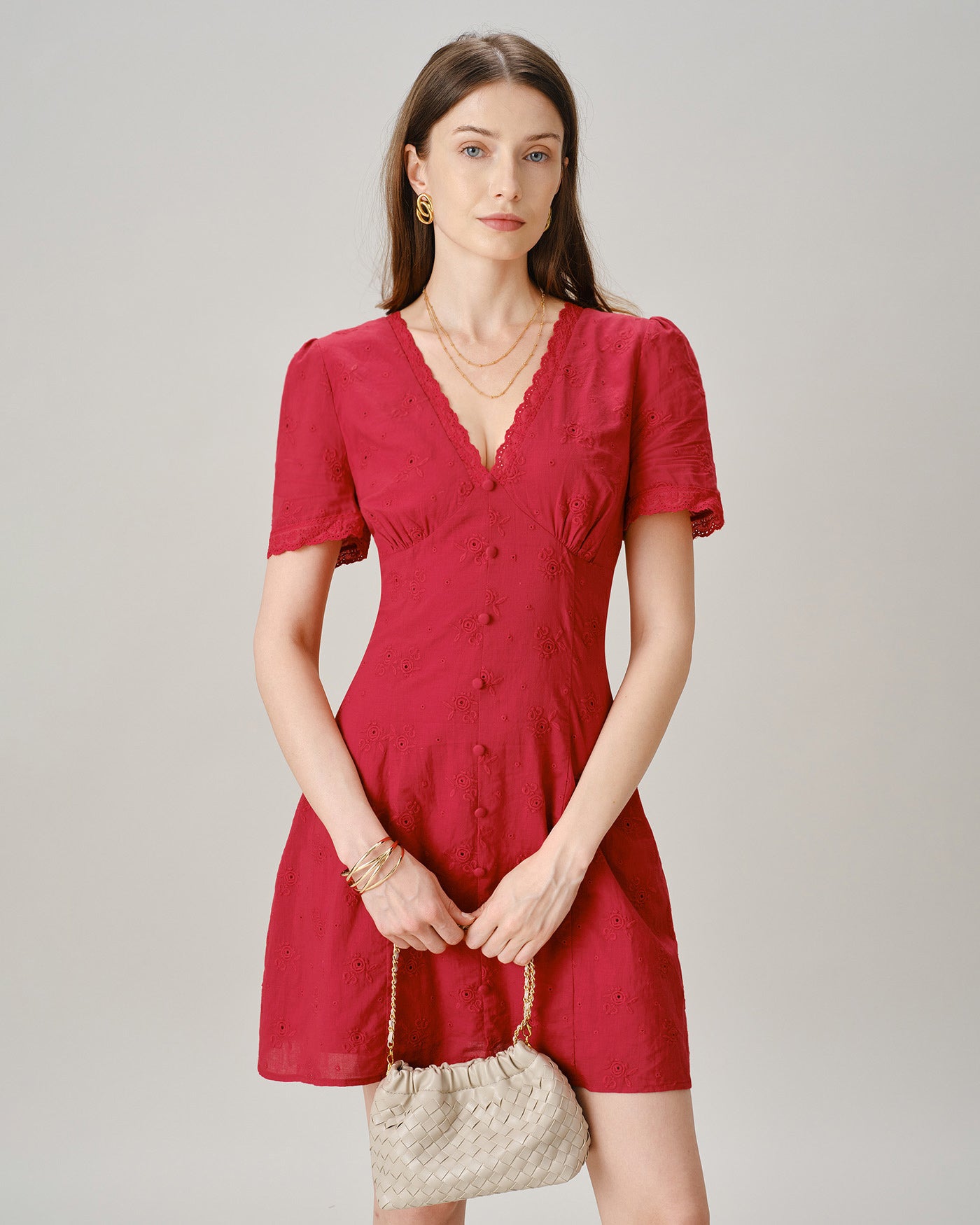 Women's Woven Cotton Mini Dress Red Dresses - RIHOAS