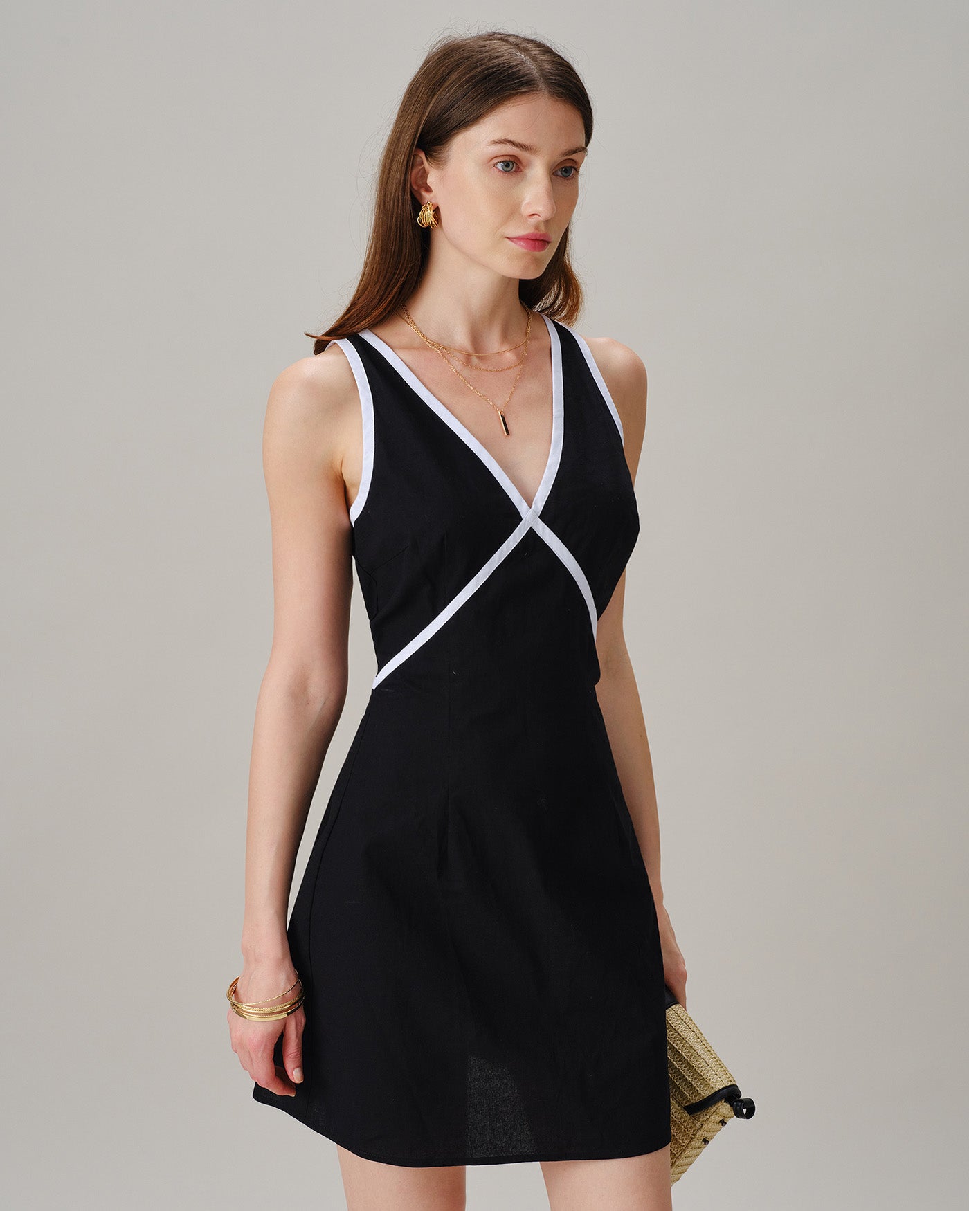 Women's Woven Cotton Mini Dresses Black Dresses - RIHOAS