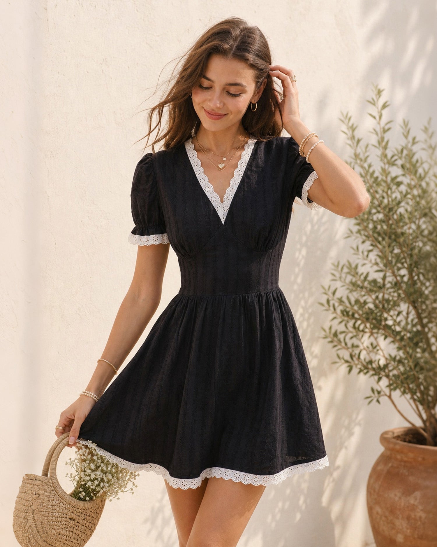 Women's Woven Cotton Mini Dresses Dresses - RIHOAS