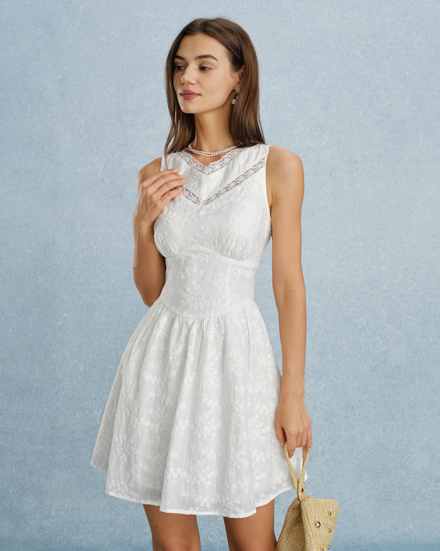 Women's Woven Cotton Mini Dresses White Dresses - RIHOAS